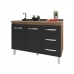 Balcão Armário Gabinete Para Pia de Cozinha 118 cm Bruna 2 Portas e 3 Gaveta Savana Preto