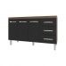 Balcão Armário Cozinha Gabinete Pia de 140 cm Carine com 3 Portas e 3 Gavetas Savana Preto