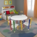 Kit 2 Cadeiras e Mesa Infantil L&aacute;pis Coloridos Redonda Tampo Branco P&eacute;s Tem&aacute;ticos Quarto Menina Menino Mob&iacute;lia Decor