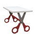 Kit 2 Cadeiras Mesa Infantil Tesoura Vermelho Tampo Branco Retangular Base Tem&aacute;tica para Estudos Desenhos Mob&iacute;lia Decor