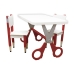Kit 2 Cadeiras Mesa Infantil Tesoura Vermelho Tampo Branco Retangular Base Tem&aacute;tica para Estudos Desenhos Mob&iacute;lia Decor