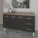 Balc&atilde;o Gabinete Arm&aacute;rio Cozinha Carine Savana Preto com Tampo Tamp&atilde;o 140 cm Mob&iacute;lia Decor Savana