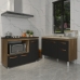 Gabinete Cozinha Armário Balcão de Pia 120 cm Aline e Balcão para Fogão Cooktop 4 Bocas e Forno Alana Savana Preto