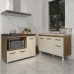 Gabinete Cozinha Armário Balcão de Pia 120 cm Aline e Balcão para Fogão Cooktop 5 Bocas e Forno Alana Savana Off White