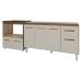 Balc&atilde;o Cozinha Gabinete de Pia 140cm Camila e Balc&atilde;o Evelyn Para Fog&atilde;o Cooktop 5 Bocas e Forno El&eacute;trico Savana Off White
