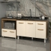 Cozinha Armário Balcão Gabinete de Pia Aline 120 cm e Balcão Evelyn para Fogão Cooktop 5 Bocas e Forno Savana Off White
