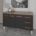 Arm&aacute;rio Deise Cozinha Gabinete de Pia 150 cm Savana Preto e Tampo Tamp&atilde;o 150 cm Mob&iacute;lia Decor Savana