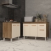 Balc&atilde;o Para Cooktop 4 Bocas Fran e Arm&aacute;rio Aline 118 cm Cozinha Gabinete Savana Off White com Tampo Tamp&atilde;o