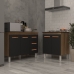 Balc&atilde;o Para Cooktop 4 Bocas Fran e Arm&aacute;rio Bruna 118 cm Cozinha Gabinete Savana Preto com Tampo Tamp&atilde;o Savana