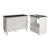 Balc&atilde;o Arm&aacute;rio Gabinete Aline 118 cm Branco com Tampo Preto e Balc&atilde;o Evelyn para Cooktop 5 Bocas Branco