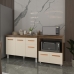 Balc&atilde;o Arm&aacute;rio Gabinete Aline 118 cm Savana Off White com Tampo Savana e Balc&atilde;o Amanda Forno Microondas Savana Off White