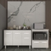 Balc&atilde;o Arm&aacute;rio Gabinete Aline 118 cm Branco com Tampo Preto e Balc&atilde;o Amanda para Forno e Microondas Branco