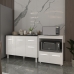 Balc&atilde;o Arm&aacute;rio Gabinete Aline 118 cm Branco com Tampo Preto e Balc&atilde;o Amanda para Forno e Microondas Branco