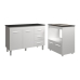 Balc&atilde;o Arm&aacute;rio Gabinete Bruna 118 cm Branco com Tampo Preto e Balc&atilde;o Evelyn para Cooktop 4 Bocas Branco