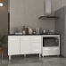 Balc&atilde;o Arm&aacute;rio Gabinete Bruna 118 cm Branco com Tampo Preto e Balc&atilde;o Evelyn para Cooktop 4 Bocas Branco