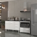 Balc&atilde;o Arm&aacute;rio Gabinete Bruna 118 cm Branco com Tampo Preto e Balc&atilde;o Evelyn para Cooktop 4 Bocas Branco