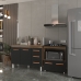 Balc&atilde;o Arm&aacute;rio Gabinete Bruna 118 cm Savana Preto com Tampo Savana e Balc&atilde;o Evelyn para Cooktop 4 Bocas Savana Preto