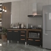 Balc&atilde;o Arm&aacute;rio Gabinete Bruna 118 cm Savana Preto com Tampo Preto e Balc&atilde;o Evelyn para Cooktop 4 Bocas Savana Preto