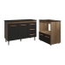 Balc&atilde;o Arm&aacute;rio Gabinete Bruna 118 cm Savana Preto com Tampo Preto e Balc&atilde;o Evelyn para Cooktop 4 Bocas Savana Preto