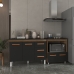 Balc&atilde;o Arm&aacute;rio Gabinete Bruna 118 cm Savana Preto com Tampo Preto e Balc&atilde;o Evelyn para Cooktop 4 Bocas Savana Preto