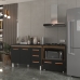 Balc&atilde;o Arm&aacute;rio Gabinete Bruna 118 cm Savana Preto com Tampo Preto e Balc&atilde;o Evelyn para Cooktop 5 Bocas Savana Preto