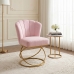 Poltrona Decorativa Estofada Base Aramado A&ccedil;o Refor&ccedil;ada Industrial Dourado e Cor Ros&ecirc;