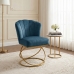 Poltrona Decorativa Estofada Base Aramado Aço Reforçada Industrial Dourado e Azul Marinho
