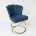 Poltrona Decorativa Estofada Base Aramado Aço Reforçada Industrial Dourado e Azul Marinho